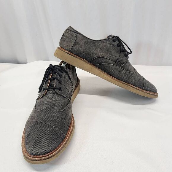 Toms Men's Shoes Grey Size 11.5 M Canvas Brogue Wingtip Lace Up Dress Oxfords - Picture 2 of 9